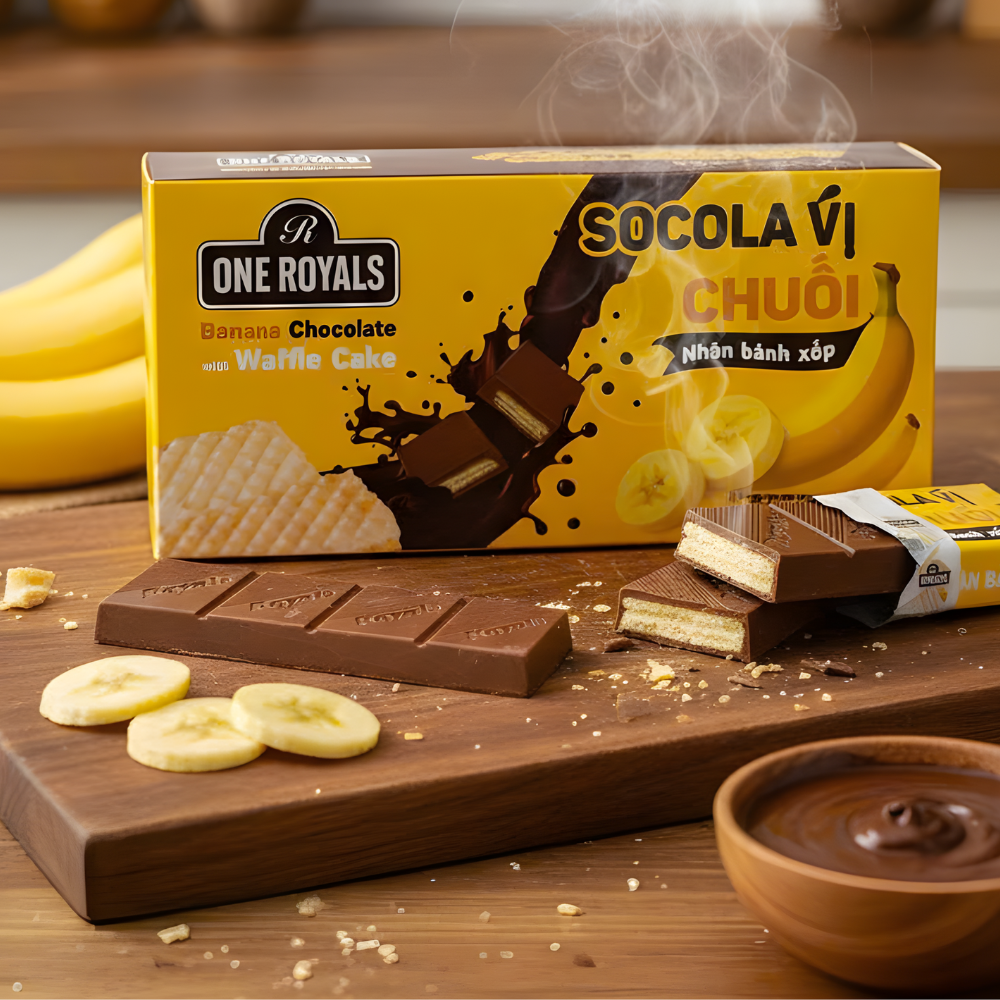 Socola Nh&acirc;n B&aacute;nh Xốp Vị Chuối ONE ROYALS 30g - Gi&ograve;n Ngon Nhiệt Đới