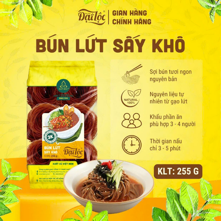 B&uacute;n lứt Đại Lộc sấy kh&ocirc; g&oacute;i 255g