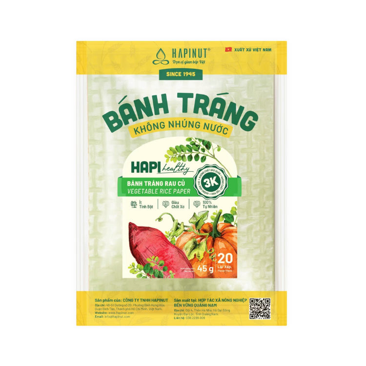 B&aacute;nh tr&aacute;ng rau củ HAPI - kh&ocirc;ng nh&uacute;ng nước 45 g
