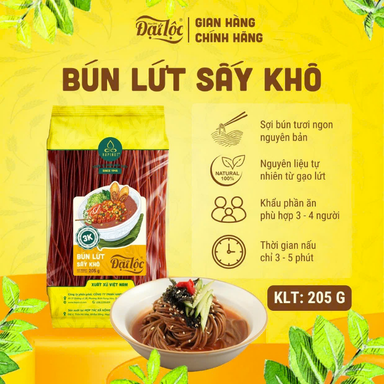 B&uacute;n lứt Đại Lộc sấy kh&ocirc; g&oacute;i 205g