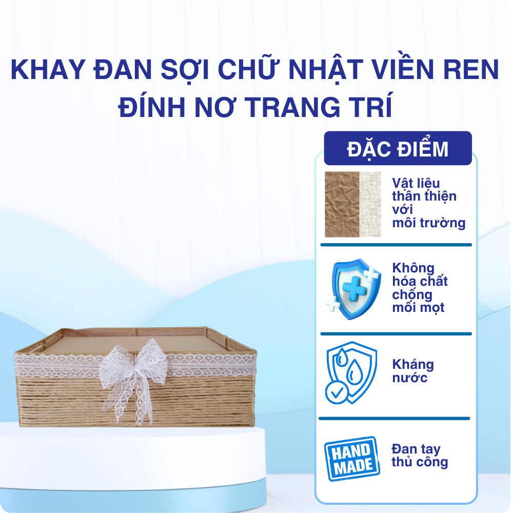 KHAY CHỮ NHẬT VIỀN REN Đ&Iacute;NH NƠ TRANG TR&Iacute;